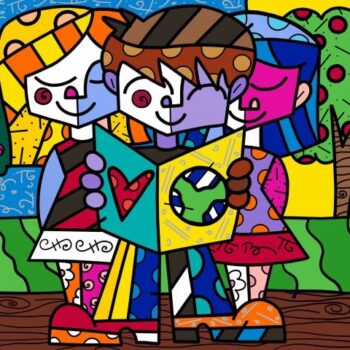 correio_express_025_004 Imagem: Romero Britto, Crianças Lendo, Poster, 24x30, com moldura e vidro.